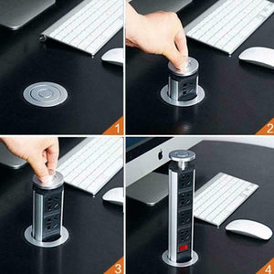 Pull Pop Up Socket 3 Plug 2 USB Hidden Outlet For Desk & Kitchen (US/EU/UK/AU)