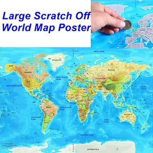 Large Scratch Off World Map Poster with Mountains,Rivers,Cities,Flags
