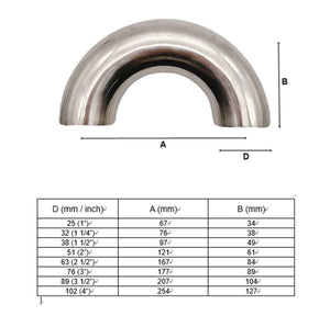 Stainless Steel 304 Sanitary 180° Bend with Weld Ends (1 ~ 4")