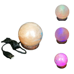 Himalayan Spherical LED Salt Crystal Lamp Natural Negative Ionizer USB Power