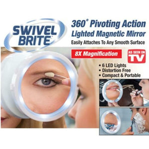 New Swivel Brite Cosmetic 8X Magnifying Glass Bathroom Mirror with LED Lights