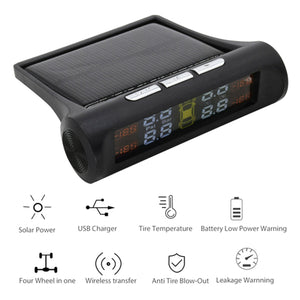 Wireless Solar TPMS LCD Car Tire Pressure Monitoring System & 4 External Sensors