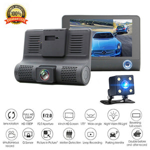 Car HD 1080P Dash Cam 4”Video Recorder G-Sensor with Front and Inside & Rear Camera