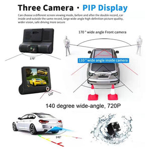 Car HD 1080P Dash Cam 4”Video Recorder G-Sensor with Front and Inside & Rear Camera