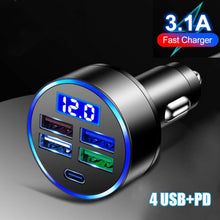 Load image into Gallery viewer, Universal USB &amp; Type-C PD Car Auxiliary Power Fast LED Mobile Charger Adapter