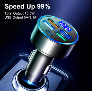 Universal USB & Type-C PD Car Auxiliary Power Fast LED Mobile Charger Adapter