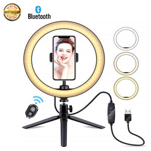 New 10” Selfie Ring LED Dimmable Light with Tripod Stand & Cell Phone Holder w Bluetooth Remote