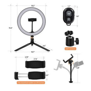 New 10” Selfie Ring LED Dimmable Light with Tripod Stand & Cell Phone Holder w Bluetooth Remote