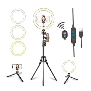 New 10” Selfie Ring LED Dimmable Light with Tripod Stand & Cell Phone Holder w Bluetooth Remote