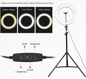 New 10” Selfie Ring LED Dimmable Light with Tripod Stand & Cell Phone Holder w Bluetooth Remote