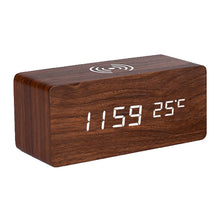 Load image into Gallery viewer, Modern Wooden Digital LED Desk Alarm Clock Thermometer Qi Wireless Charger / Thermomètre numérique en bois de réveil de bureau de LED Qi chargeur sans fil