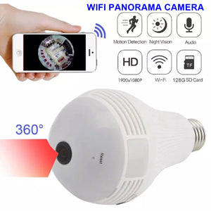 Panoramic 360° Fisheye 1080 HD Hidden Bulb Light WiFi Security Lamp Camera