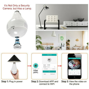 Panoramic 360° Fisheye 1080 HD Hidden Bulb Light WiFi Security Lamp Camera