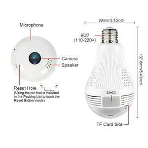 Panoramic 360° Fisheye 1080 HD Hidden Bulb Light WiFi Security Lamp Camera