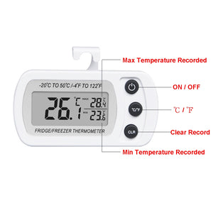 Digital Waterproof Freezer Thermometer Measure Temperature at Refrigerator Fridge