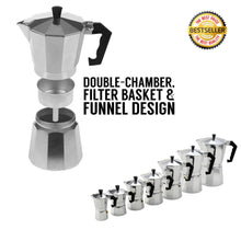 Load image into Gallery viewer, Aluminum Italian Espresso Coffee Stovetop Maker Moka Pot Percolator(1/3/6/9/12 Cup)