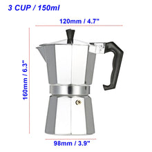 Load image into Gallery viewer, Aluminum Italian Espresso Coffee Stovetop Maker Moka Pot Percolator(1/3/6/9/12 Cup)