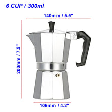 Load image into Gallery viewer, Aluminum Italian Espresso Coffee Stovetop Maker Moka Pot Percolator(1/3/6/9/12 Cup)