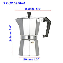 Load image into Gallery viewer, Aluminum Italian Espresso Coffee Stovetop Maker Moka Pot Percolator(1/3/6/9/12 Cup)