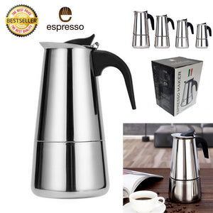 Stainless Steel Italian Espresso Coffee Stovetop Coffee Maker Moka Pot Percolator (2,4,6,9 Cup)