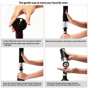 Electric Wine Bottle Corkscrew Opener Set w Foil Cutter,Pourer & Stopper