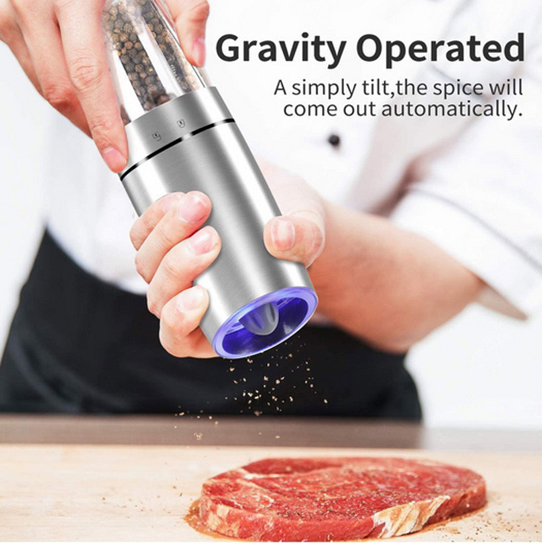 Gravity Operated Electric Salt & Pepper Mill Shaker Grinder with LED Light