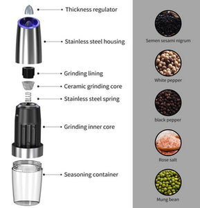 Gravity Operated Electric Salt & Pepper Mill Shaker Grinder with LED Light