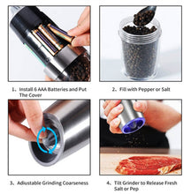 Load image into Gallery viewer, Gravity Operated Electric Salt &amp; Pepper Mill Shaker Grinder with LED Light