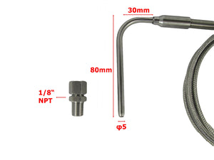 Exhaust Gas Temepeature EGT Sensors K type with 90° Bend, Compression Fittings & Telfon Cable (1-5m)