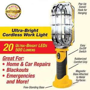 Ultra-Bright Handy Cordless LED Work Light with Swivel Hook & Magnetic Base