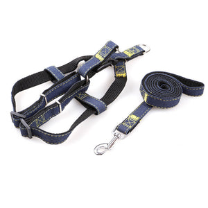 Adjustable Dog Pet Harness No Pull Nylon Denim Leash Set / Harnais pour chien réglable Pas de traction Nylon Denim Leash Set
